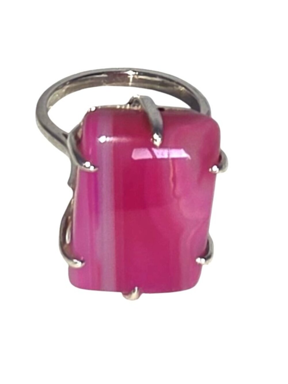 Vintage Natural Hot Pink Banded Agate 925 Sterling Silver Statement Ring